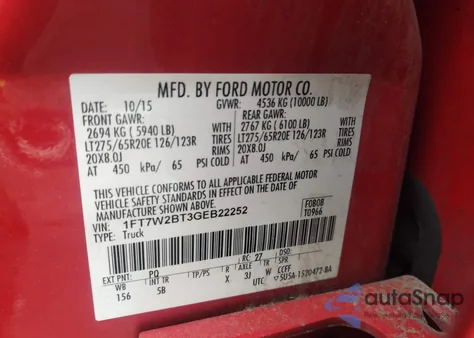 2016 Ford F-250 Lariat из США, поврежденный, VIN 1FT7W2BT3GEB22252